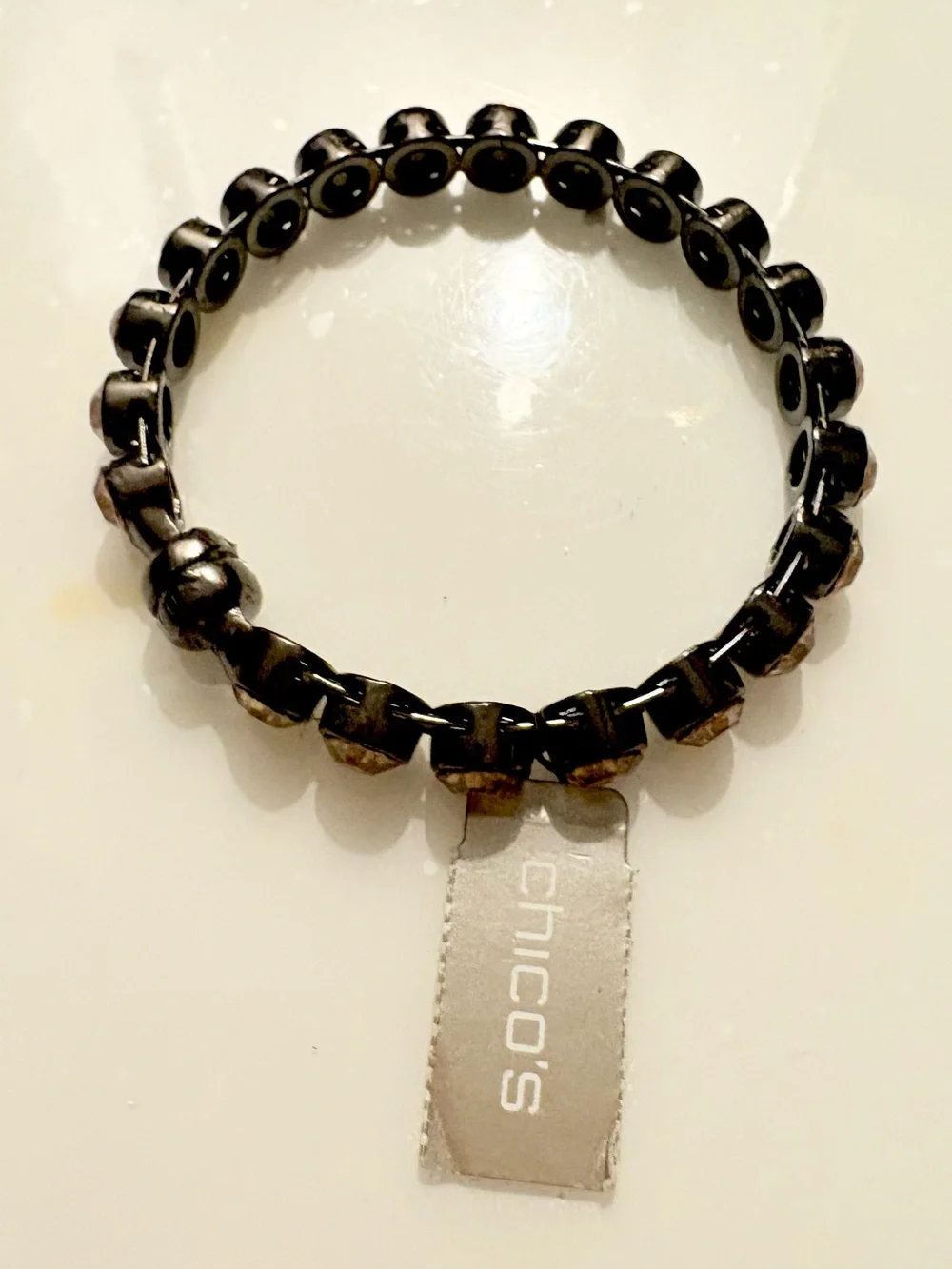 Chico's Black Link Stretch Bracelet with Champagne Crystals
